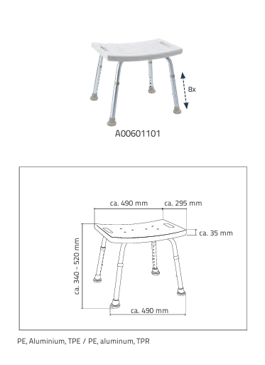 Ridder Height Adjustable Bathroom Stool in White