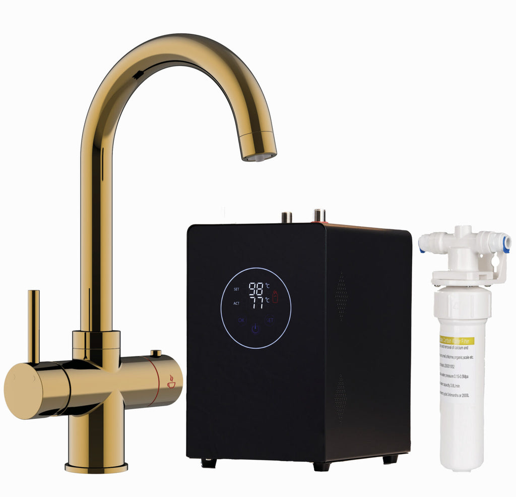 Helena Swan Neck 3-in-1 Boiling Tap Brushed Gold