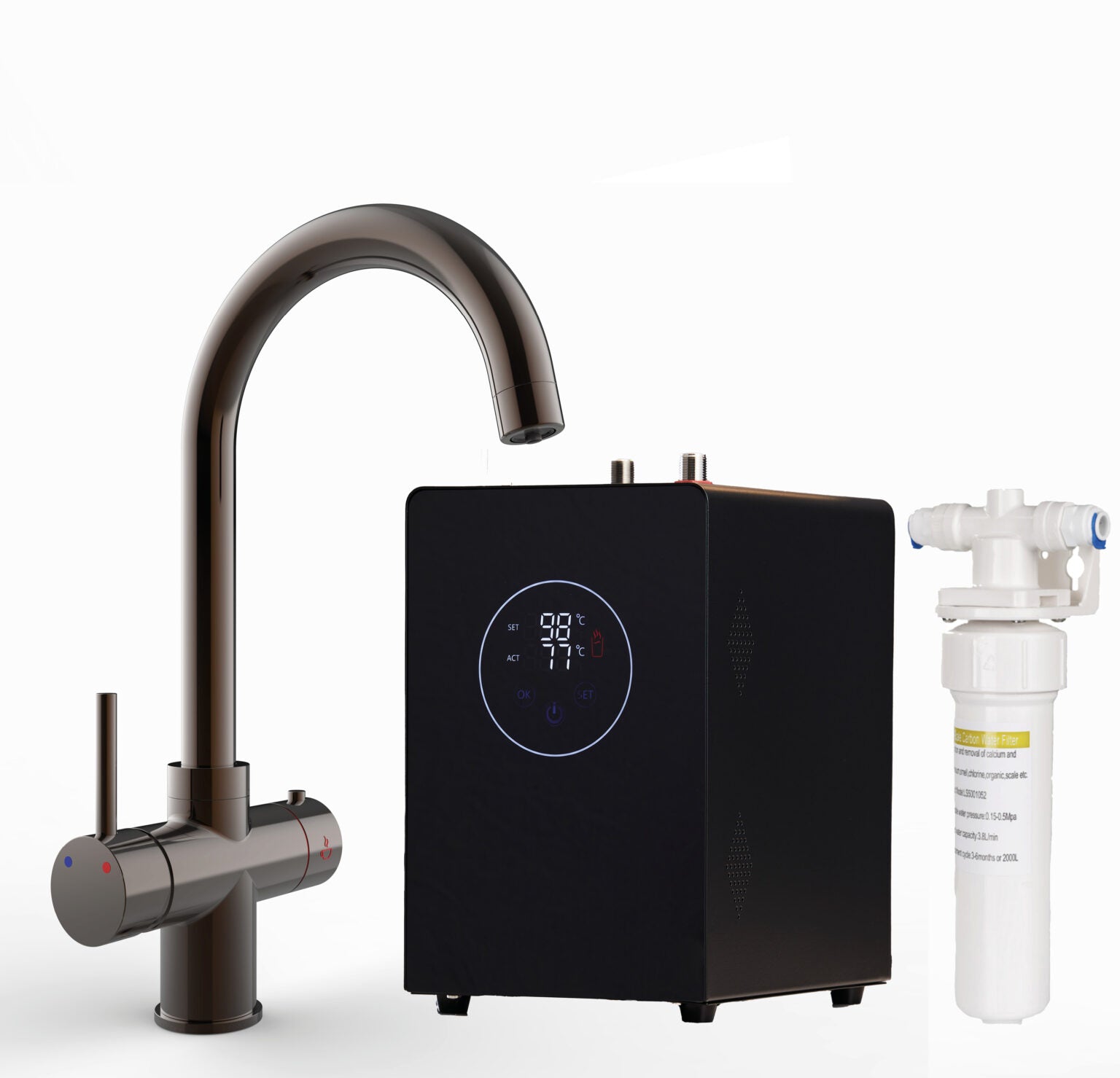 Helena Swan Neck 3-in-1 Boiling Tap Gun Metal