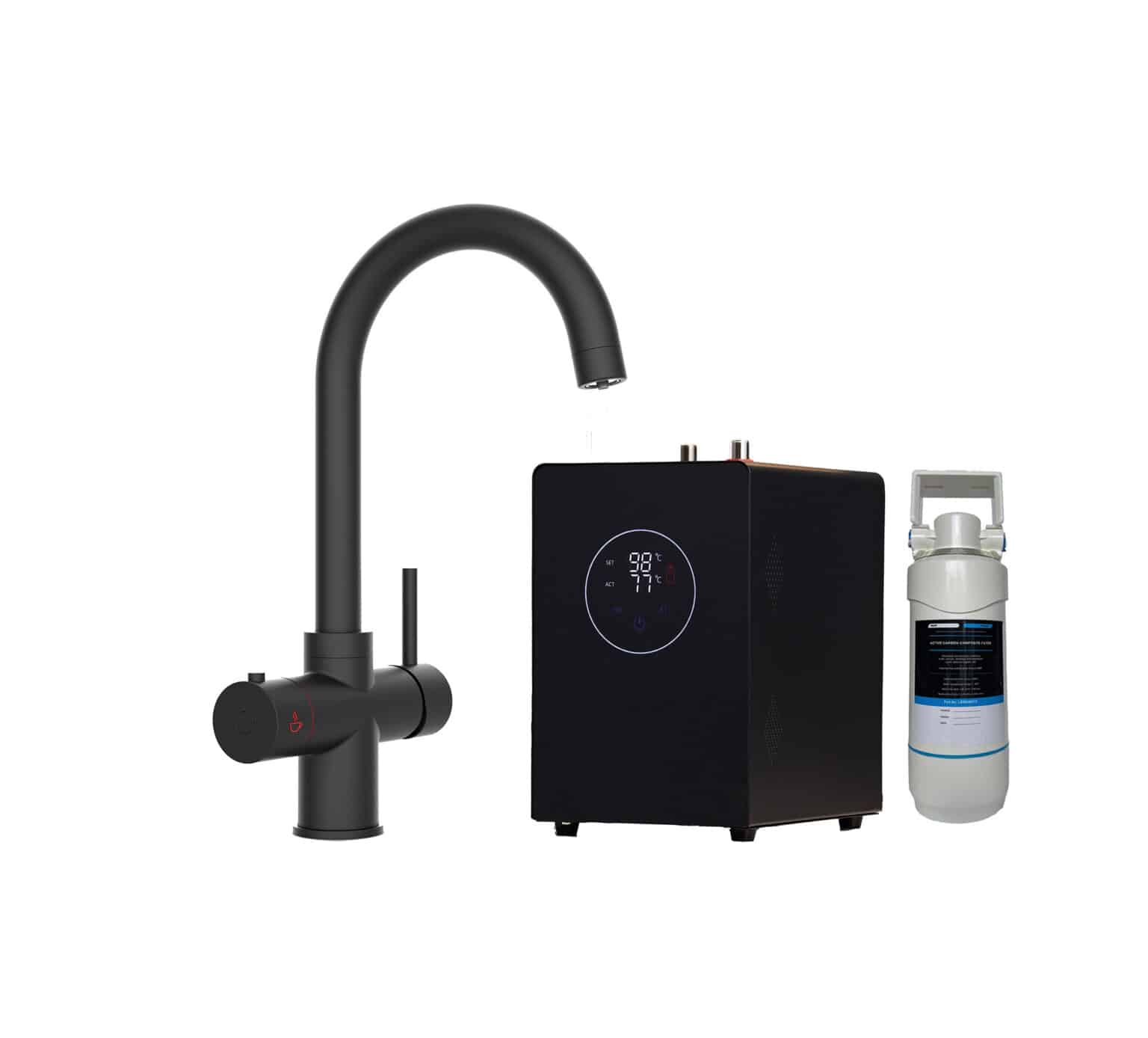 Quanta Chilled Swan 4-in-1 Boiling Tap Matt Black