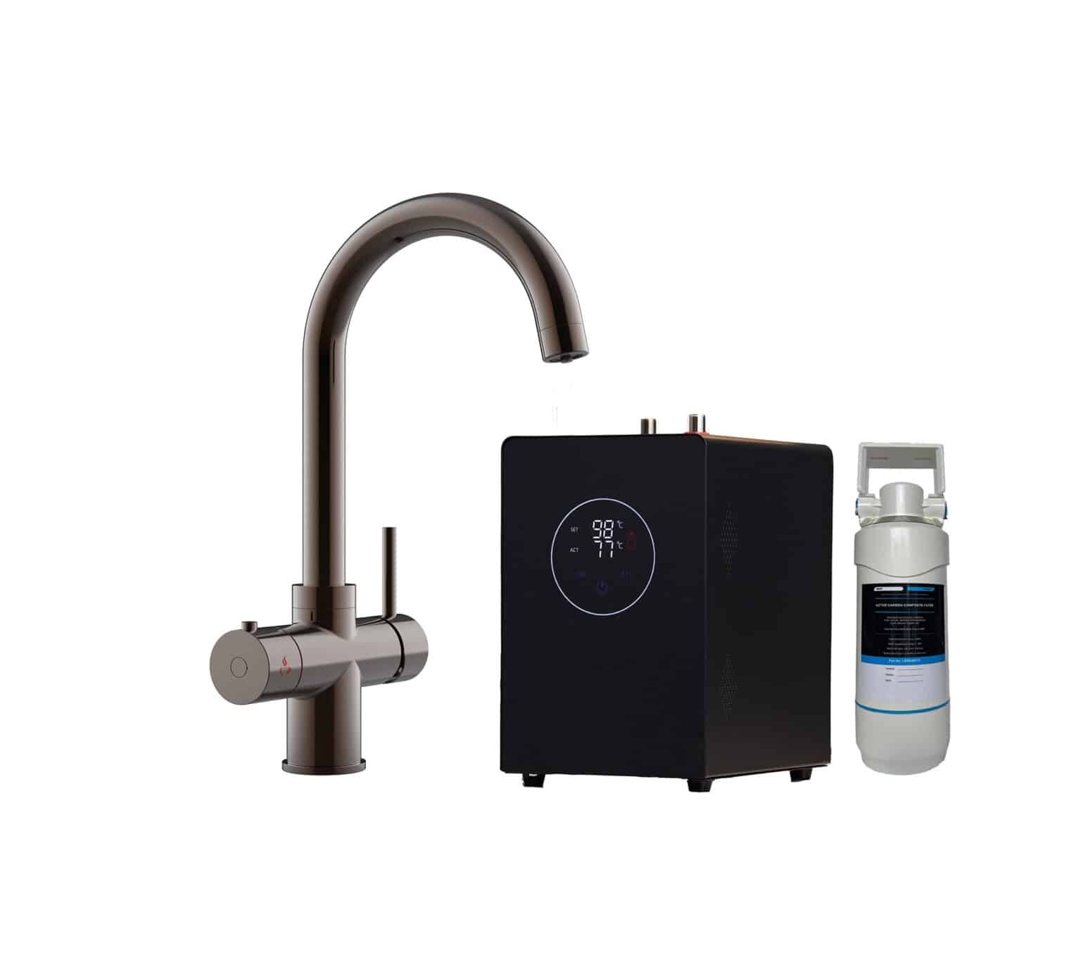 Quanta Chilled Swan 4-in-1 Boiling Tap Gunmetal