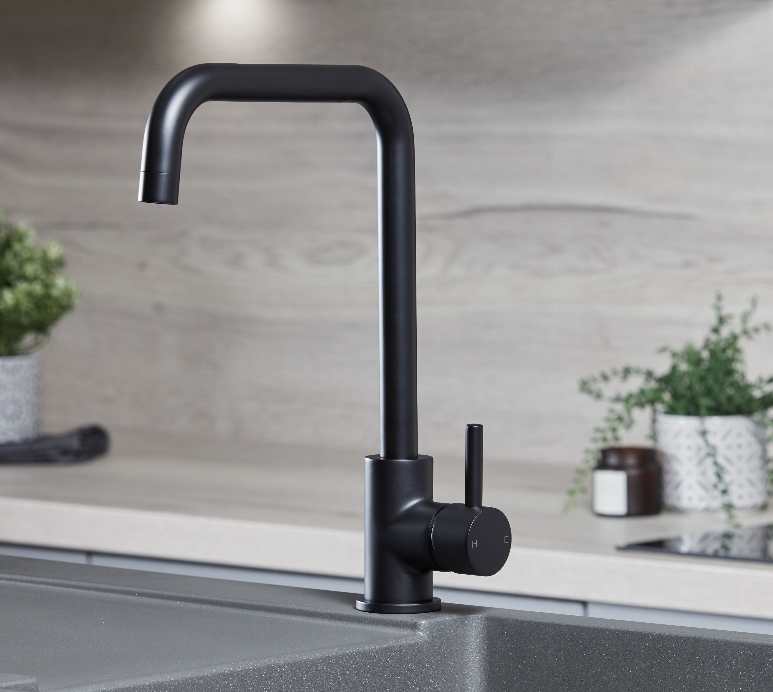 Geardine D Shape Kitchen Tap Matt Black