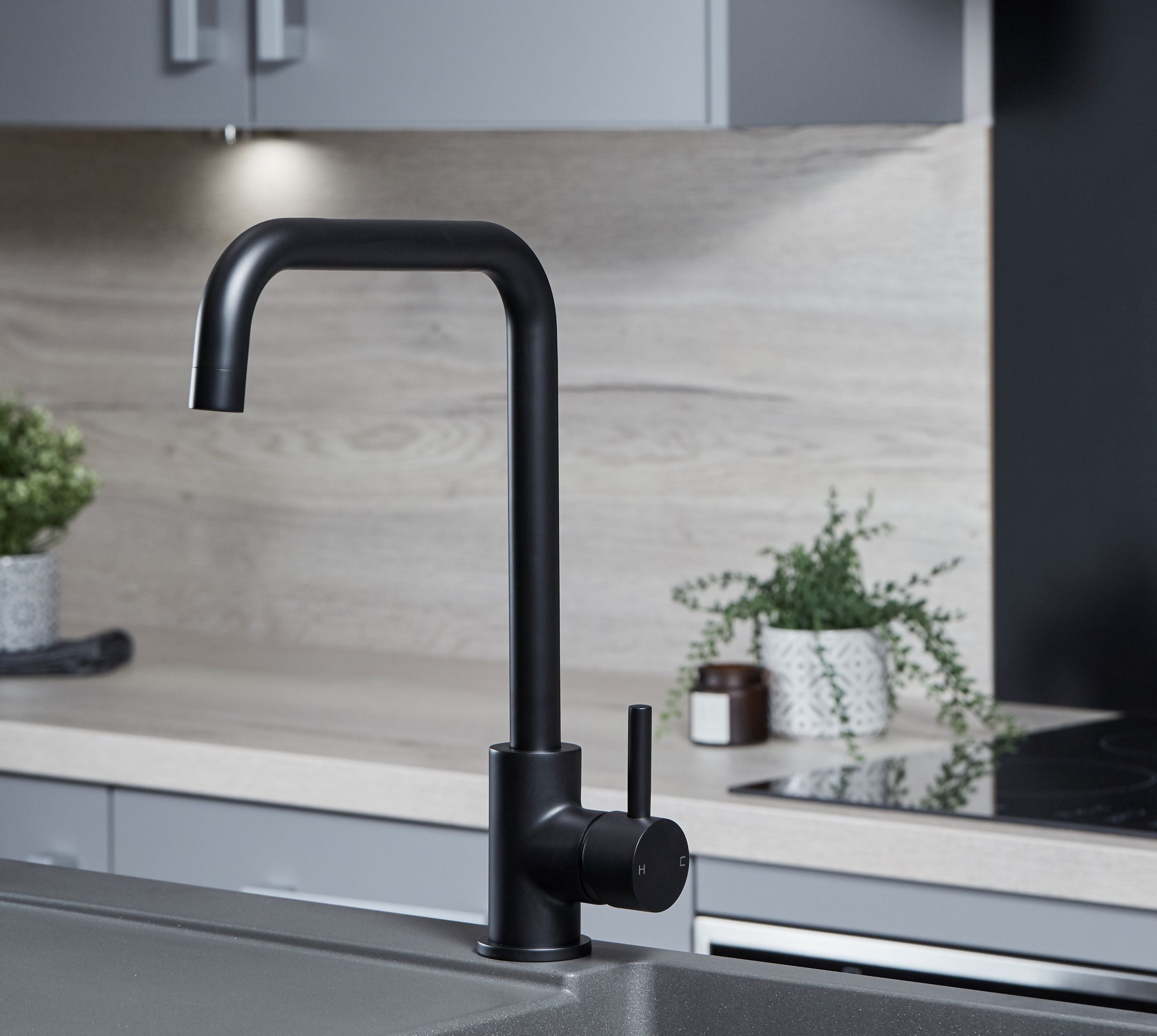Geardine D Shape Kitchen Tap Matt Black