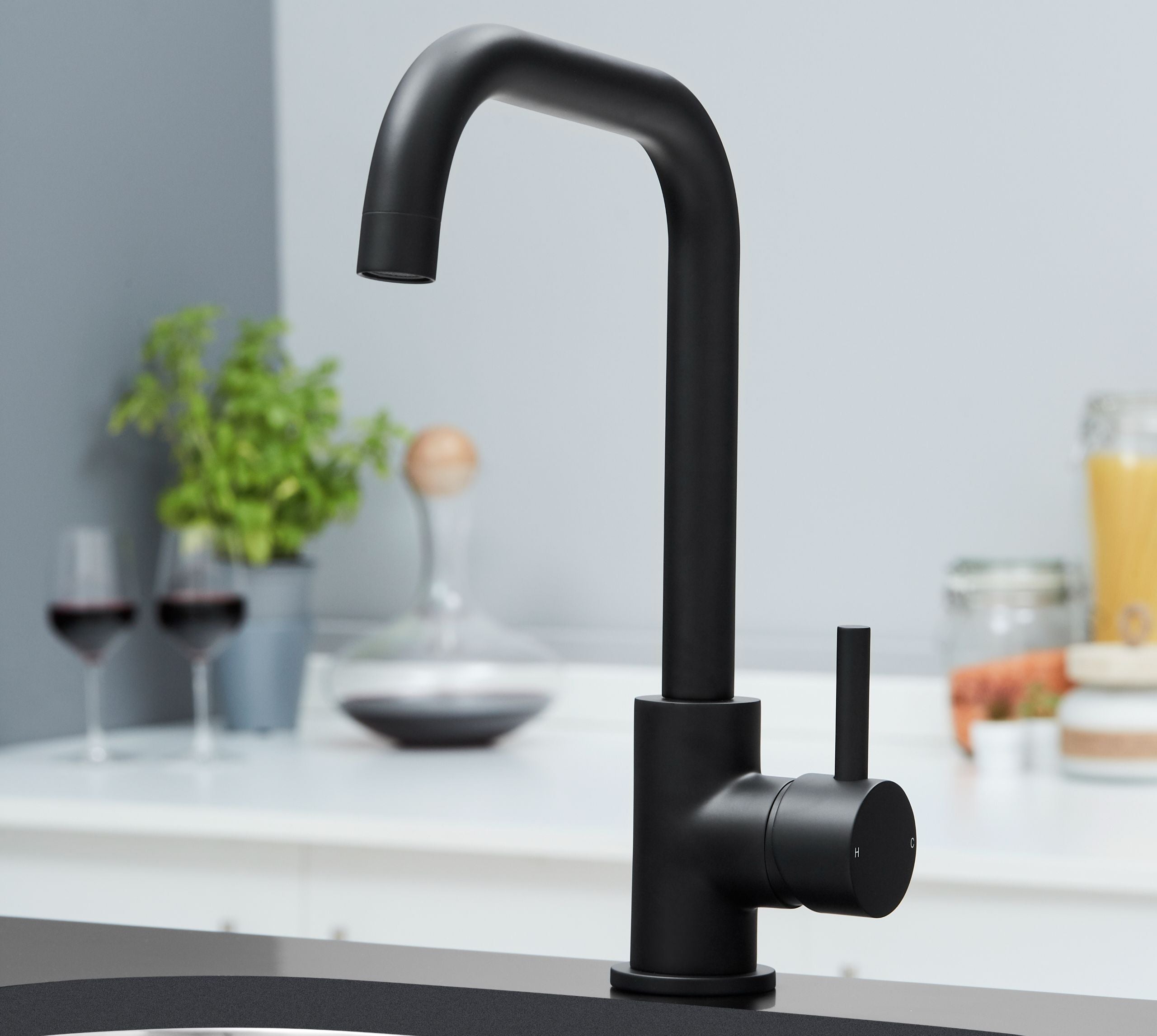 Geardine D Shape Kitchen Tap Matt Black