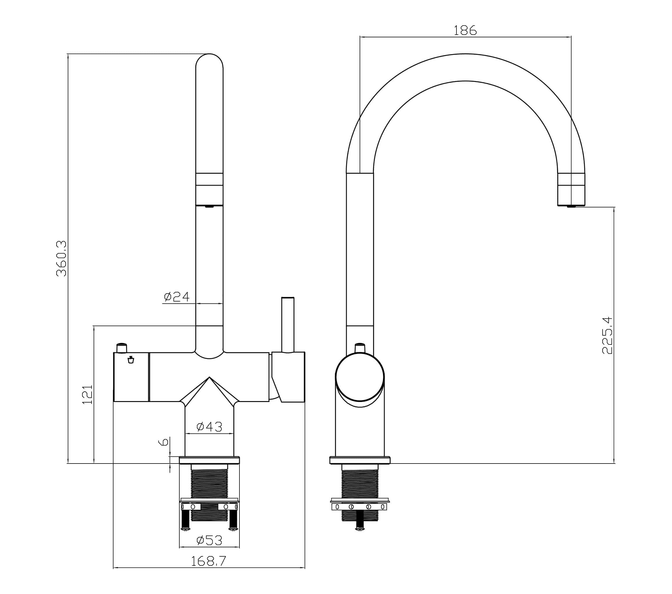 Helena Swan Neck 3-in-1 Boiling Tap Matt Black