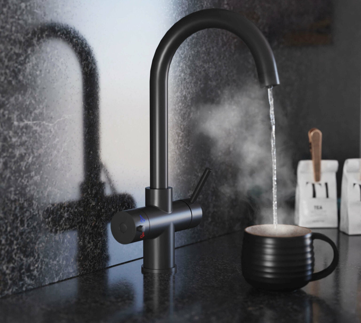 Quanta Chilled Swan 4-in-1 Boiling Tap Matt Black