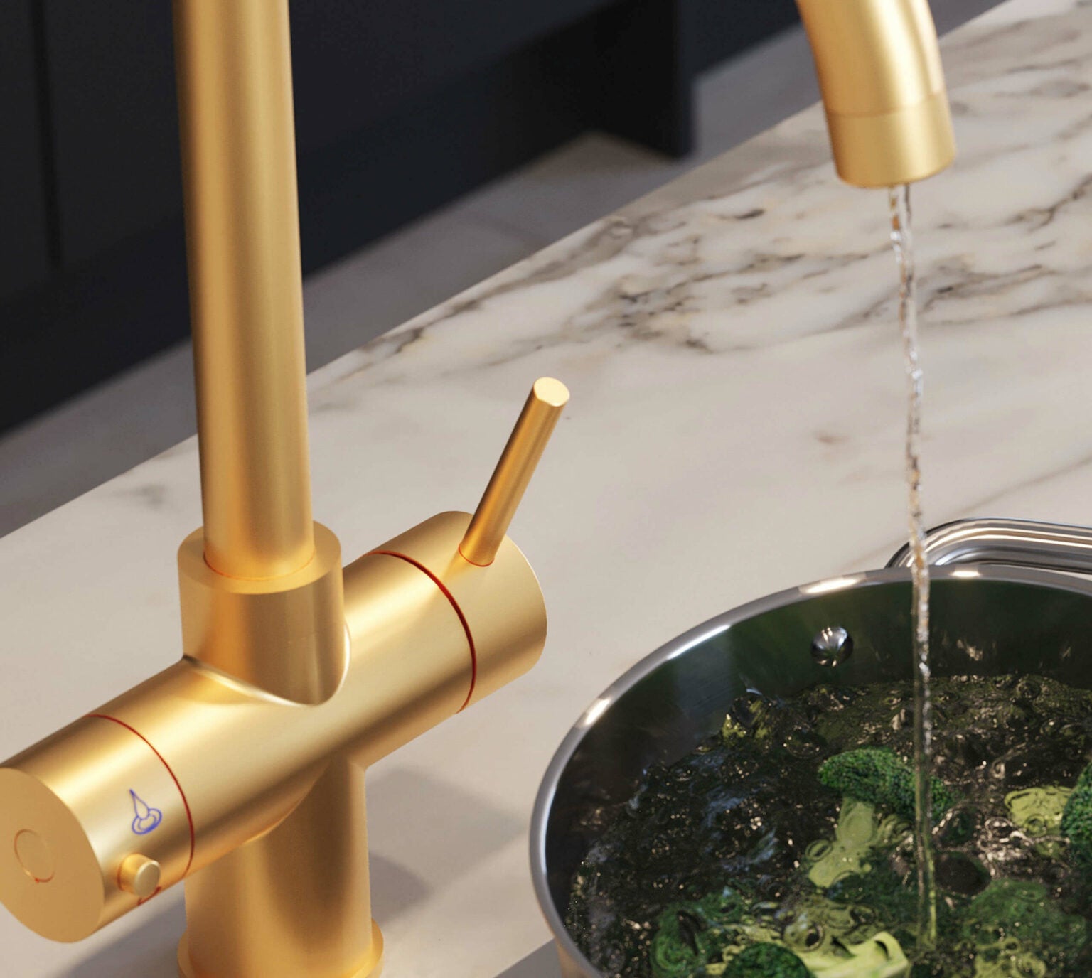 Helena Swan Neck 3-in-1 Boiling Tap Brushed Gold