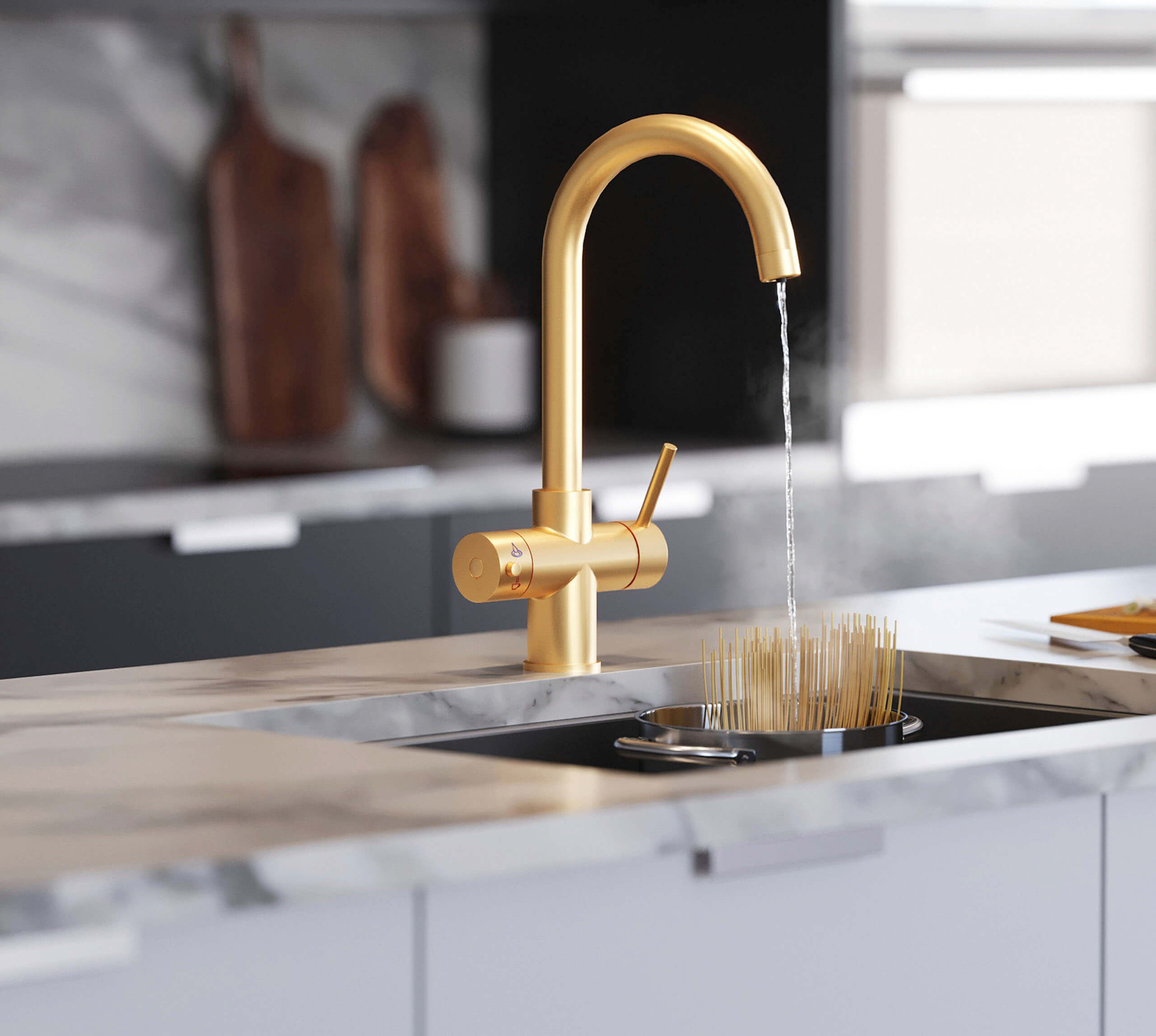 Helena Swan Neck 3-in-1 Boiling Tap Brushed Gold