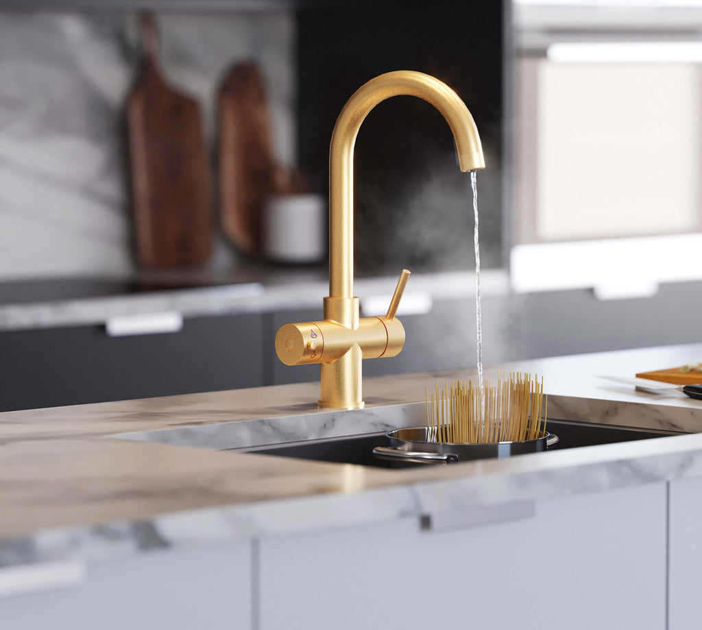 Quanta Chilled Swan 4-in-1 Boiling Tap Brushed Gold
